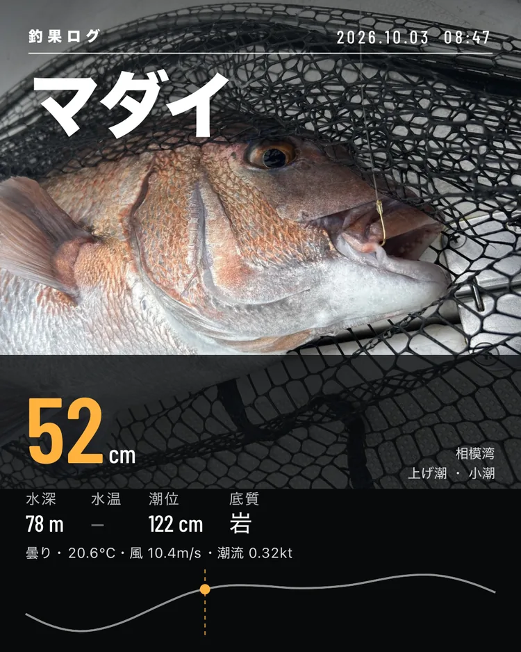 シェア画像（マガジン）。マダイ 52cm
